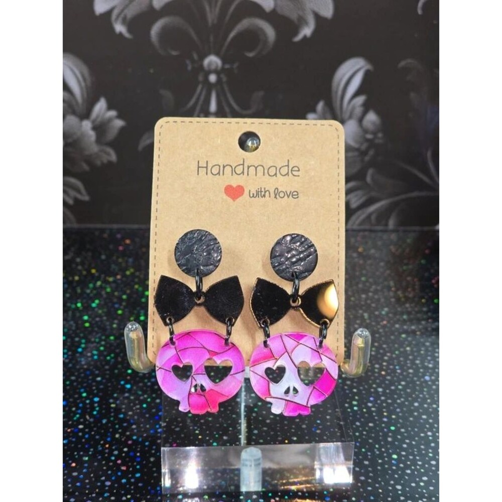Handmade pink skull earrings